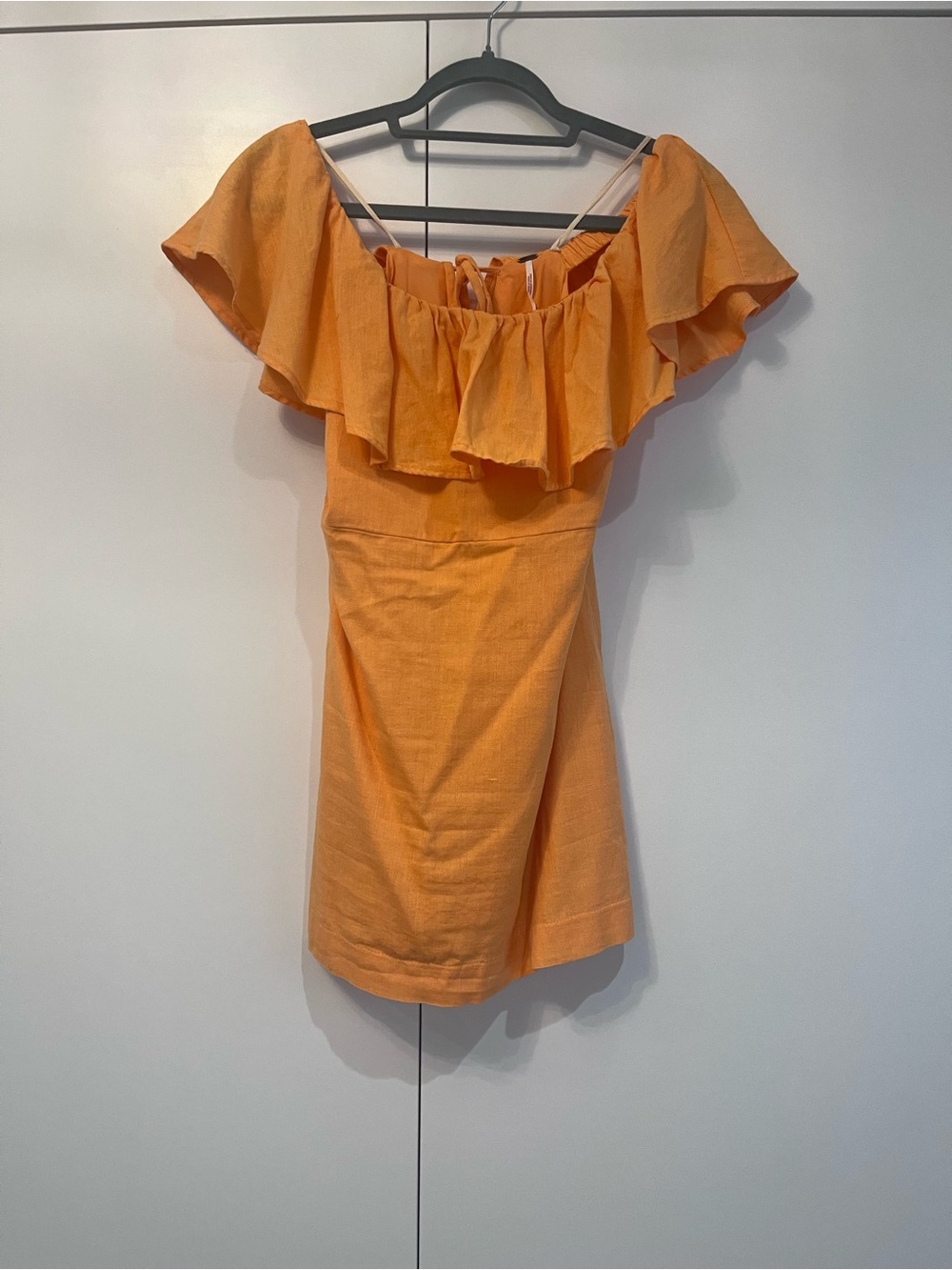 Free People Orange Off-Shoulder Ruffle Mini Dress